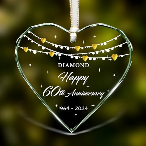 KAPJHRX 60th Anniversary Wedding Gift, Anniversary & Christmas Ornament, Happy 60th Gift for Couple, Grandma, Grandpa, Parents, Friend, Husband, Mom, Dad, Mr, Mrs