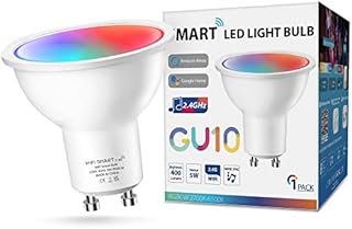 DORESshop GU10 WiFi Smart Bulb, Compatible with Alexa Google Home, 5W RGB LED Spotlight Bulbs, Color Change with Music, Warm to Cool White 2700-6500K, APP-Dimmable, Smart Voice Control, 1 Pack