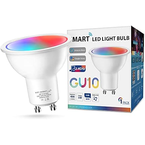 DORESshop GU10 WiFi Smart Bulb, Compatible with Alexa Google Home, 5W RGB LED Spotlight Bulbs, Color Change with Music, Warm to Cool White 2700-6500K, APP-Dimmable, Smart Voice Control, 1 Pack Cover