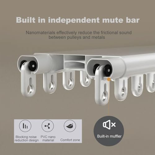 Miniatura 2 de Hiqactlif Riel De Cortina De Techo Doble, Riel De Cortina Silencioso Oculto Resistente Con Accesorios, Apto Para Sala De Estar Y Baño