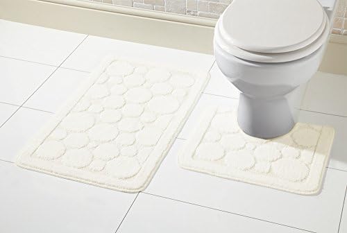 Voice7 Luxury 2 Piece Cali Circles Bath and Pedestal Mat Set - Non Slip Rubber Backing & Comfortable - Choose from 15 Stunning Colors (Silver, UK Size)