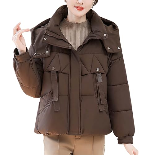 Chaqueta gruesa con capucha desmontable para mujer, abrigo de invierno con cordón de cremallera, botón cálido, chaqueta acolchada para mujer, ropa de abrigo con bolsillo, abrigo para senderismo y