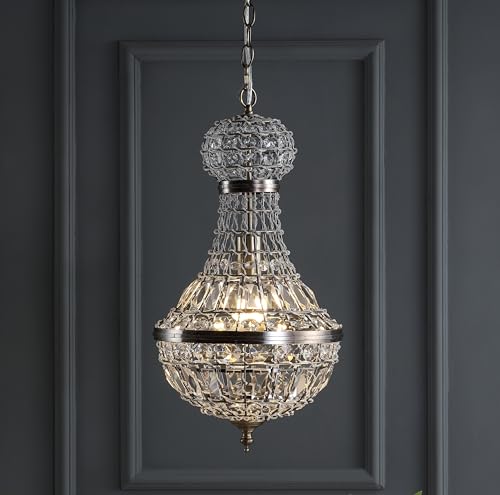 JONATHAN Y 12" Antique Brass/Clear Regina Empire LED Pendant Light, Glam Adjustable Hanging Chandelier for Dining Room Kitchen Foyer, Clear Crystal Shade, LED Bulb Included (JYL6109A) by JONATHAN Y - Image 3