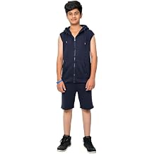 NOROZE Kids Boys Gilet Sleeveless Hoodie Juliet Shorts Full Short Tracksuit Set 9-10 Years, Navy