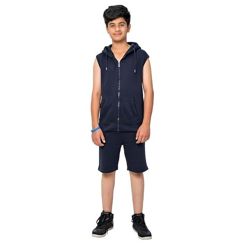 NOROZE Kids Boys 2-piece outfit Set | Lightweight Quick-Dry Summer Sportswear | Zip-Up Hooded Vest & Elastic Shorts | Stylish Active wear for