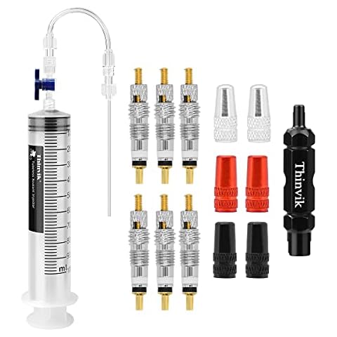 Thinvik 3.5 oz/100ML Tubeless Sealant Injector kit with Presta Valve Core Removal Tool.Tubeless Sealant Injector Syringe for Stans No Tubes Sealant.Bicycle Tubeless Tire Sealant Syringe with Switch. Cover