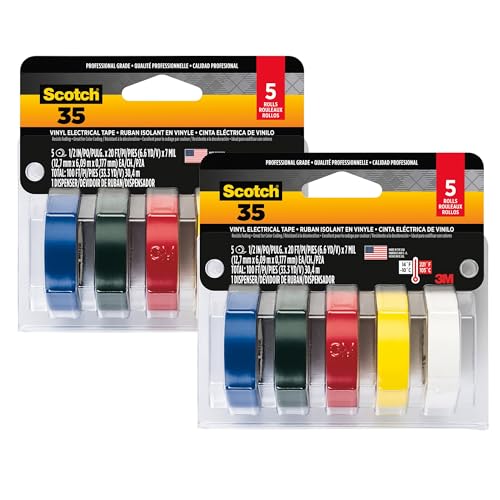 Image of Scotch Vinyl 35 Electrical Tape, 5 Rolls, Multi-Color Pack, Ideal for Cable Jacket Repair & Electrical Insulation, Premium Vinyl Material, Indoor & Outdoor Use, High Adhesion (10457DC), 2-Pack