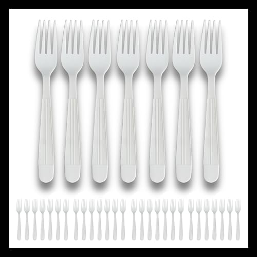 Pokanic Plastic Utensils Individual Packaging Silverware Bulk Pack Disposable Cutlery Party Supply Heavy Duty Fork (125, White)