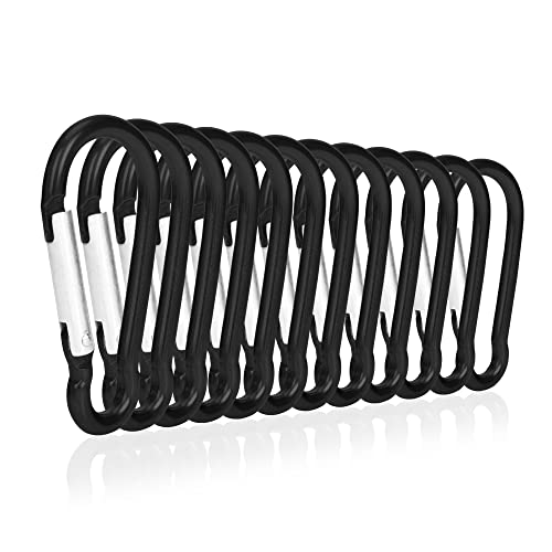 12Pcs Black Carabiner Clip, Heavy Duty Metal Snap Hook Set, Strong Spring Keychain For Key Rings Camping Outdoor Hiking #TOP16