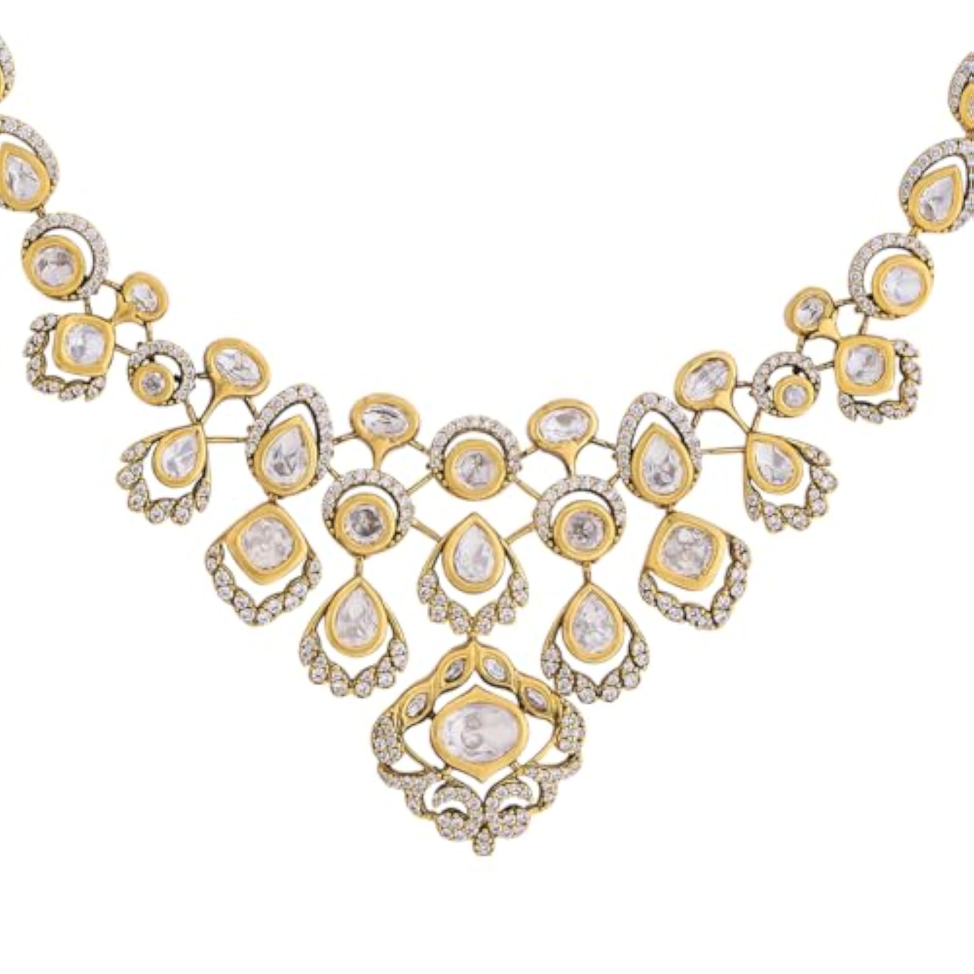 White Victorian Plated Kundan Necklace Set with Earrings