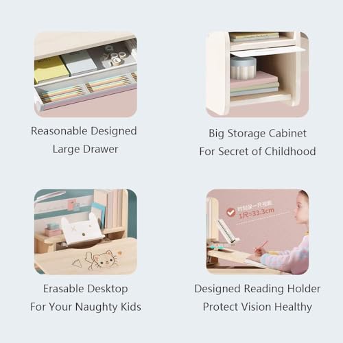 image for FCD Wood Adjustable Height Ergonomic Kids Study Desk Drafting Table Co