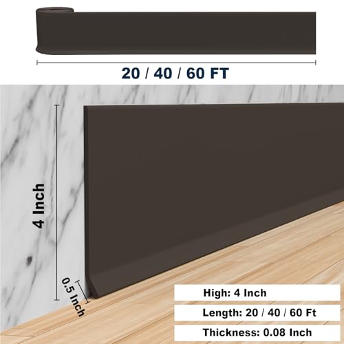 Duzzy Flexible Baseboard Molding Trim, 4 Inch(W) x 100 Feet(L) Peel and Stick Rubber Wall Trim Molding, Self-Adhesive Vinyl Wall Base Cove Base by Duzzy - Used condition - Image 7
