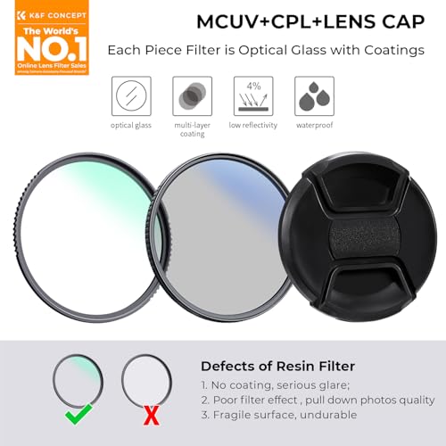 K&F CONCEPT 77mm Fixed ND Filter ND1000, Neutral Density Lens Filter Multi-Coated Optical Glass Neutral Grey ND with Multi-Coating for dslr Camera (Nano-X Series)