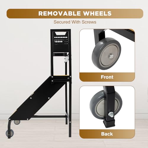 biosp 3-Step Mobile Heavy Duty Ladder with Wheels, Long Handrails, 440lbs Rolling Non-Slip Stairs, Step Stool with Fence, Steel Stepladder for Garage, Factory, Warehouse, 21.7\" Top Step Height