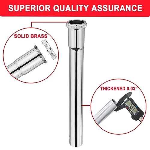 1-1/4 O.D x 12" Brass Slip Joint Extension Tube, Heavy Duty Extension Tube for Bathroom Sink Drain Tailpiece, Polished Chrome by Cinsda - Used condition - Image 4