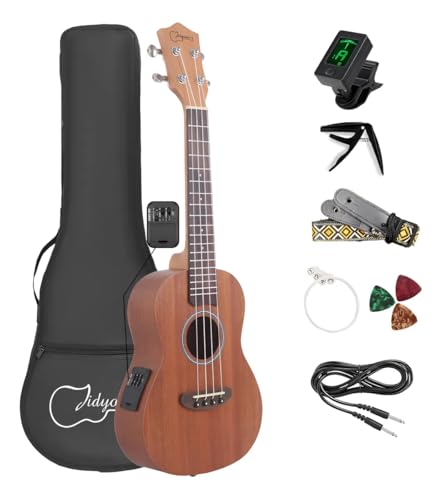 JIDYOUS Ukulele Electroacústico de Concierto de 23 Pulgadas -Juego Completo para Principiantes y...
