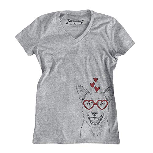 Inkopious Valentine Arden The Australian Kelpie Dog Women's Triblend T-Shirt Modern Fit V-Neck 2XL Grey