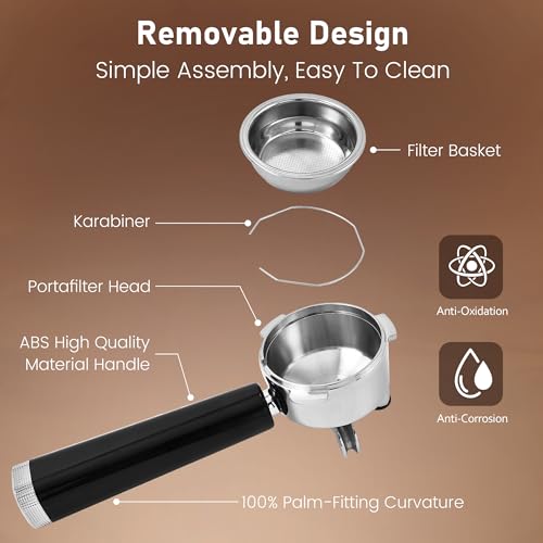 58MM Portafilter Double Spouts 3 Ears, Coffee Portafilter with Ergonomic Handle Fits Palm, Stainless Steel Espresso Portafilter with 0.38MM Ultra-Fine Filter Blocks Grounds, Fits Breville, CASABREWS by Arcbt - Image 7