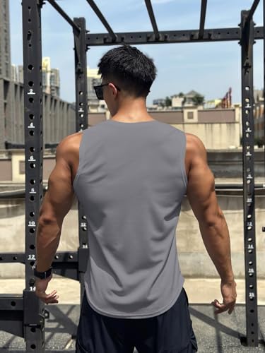 Image of Men's Sandow Sleeveless Vest - Slim Fit Ribbed Cotton Blend Tank Top - Lightweight Crew Neck Gym Workout Undershirt for Summer