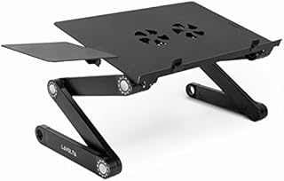 Lavolta Laptop Table Desk with Cooling Pad - Laptop Notebook Stand Adjustable with Mouse Board - Collapsible Ergonomic Breakfast Bed Tray Book Holder - Black