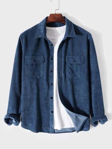 Image of ZAFUL Unisex Plaid Flannel Shirt Jacket Button Down Long Sleeve Pocket Coat Outwear | Mens Fall Clothes Lightweight Long Sleeve Button Down Flap Pocket Jacket Tops for Fall&Winter 2026