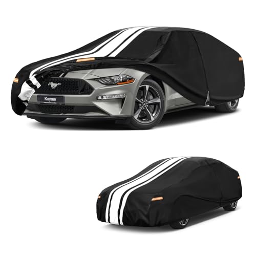 Kayme Heavy Duty Car Cover Custom Fit for Ford Mustang/Shelby/Mustang GT GT350 GT500 (1965-2025), Outdoor Full Exterior Cover with Tape and Towel, Rai