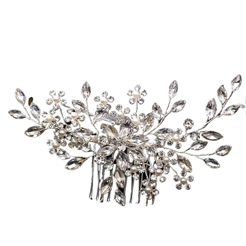Peigne à cheveux mariage anti-glisse en perle strass couleur argent
