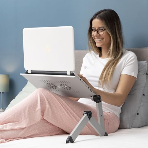 Table ordinateur portable réglable lit support pliable aluminium ventilé argent - 4