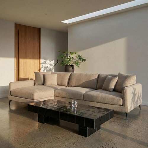 Ibbe Design Maggie Canapé d'angle 3 Places en Forme de L avec Housse en Tissu à Ressorts ensachés et Rembourrage pour Salon Beige