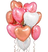 Big 12 Pieces Pink Heart Balloons - 18 Inch | Pink Foil Heart Balloons | Rose Gold Heart Shaped B...