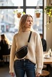 SH Leder ® Karla G359 saszetka biodrowa z prawdziwej skóry dla kobiet i mężczyzn, uniseks, na festiwal, podróż, torba na brzuch, średnia torba crossbody, damska skórzana torba 27 x 15 cm, czarny, M