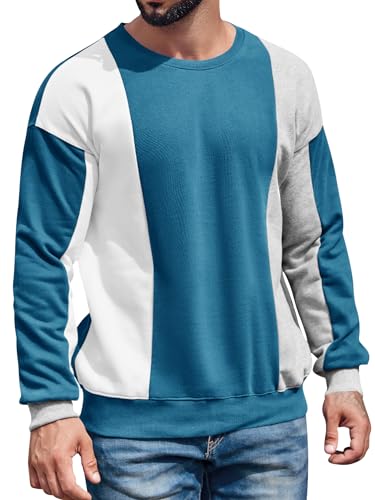 Image of Runcati Mens Color Block Sweatshirt Pullover Crewneck Long Sleeve Fleece Casual Ribbed Patchwork Fall Tops