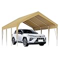 GarveeLife 13x20FT Heavy Duty Carport Outdoor Car Canopy UV Resistant Waterproof Party Tent All-Season Portable Garage Gazebo Shelter for Car, Storage Shed, Khaki