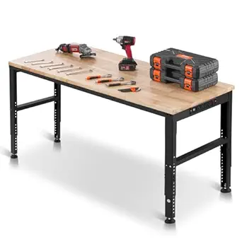VEVOR Adjustable Workbench, 2000 lbs Capacity, 61 x 20-inch Heavy Duty Work Bench with Height Adjustment and Power Outlets