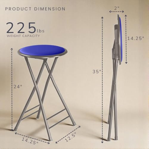 Image of Lavish Home Folding Stool with Padded Backless Seat, Blue, 24 Inch | Counter Height Bar Stools with 225lb Capacity, Portable Indoor & Outdoor, Extra Seat for Kitchen, Rec Room or Camping