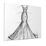 M-shop Peinture 40,6 x 50,8 cm Mode Tendance Classique Femme Robe de Nuit Modèle Élégant Mariage Tenue Croquis Impression sur Toile Panoramique Gris Blanc