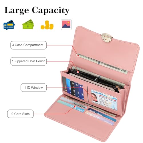 Image of Wallets for Women Trifold Wristlet Wallets Large Capacity RFID Blocking Ladies Purse Credit Card Holder
