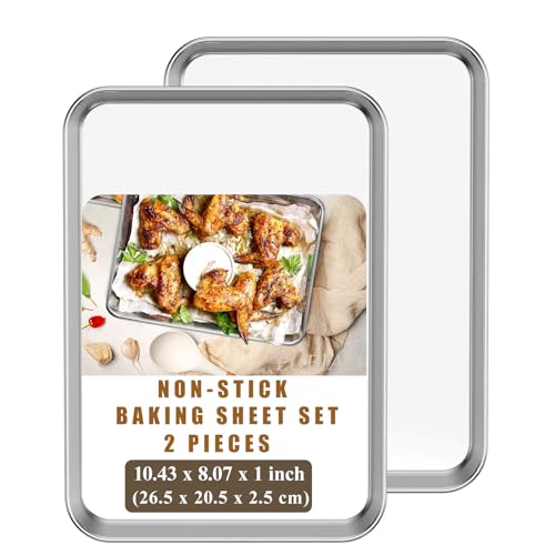 Baking Trays for Oven Non Stick Set of 2 - Dishwasher Safe Oven Tray Set, Stainless Steel Oven Pan (26.5 * 20.5 * 2.5CM)