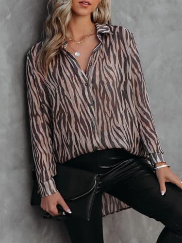 Mutitop Button Down Shirts for Women Dressy Casual Blouses V Neck Printed Boho Long Sleeve Collared Tunic Chiffon Tops3