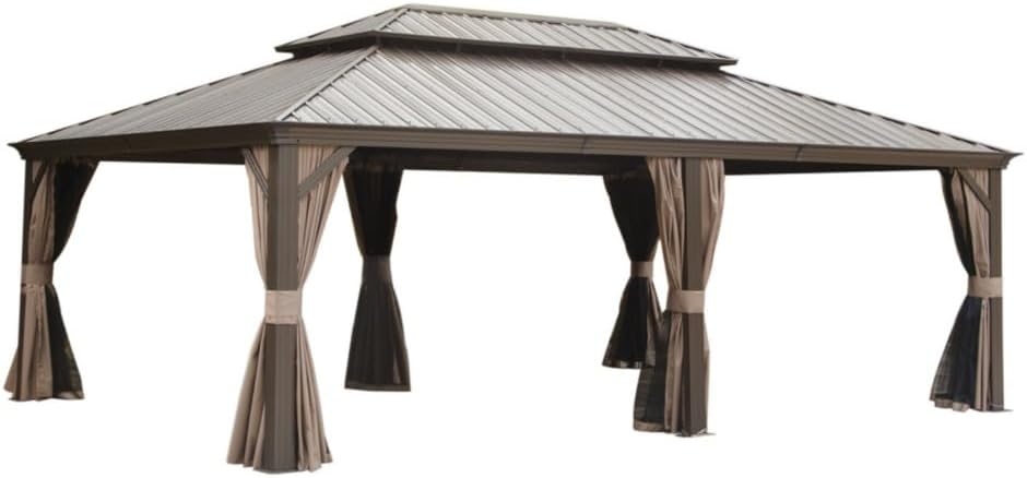Hardtop Gazebo with Galvanized Steel Double Roof and Aluminum Frame for Patio or Deck
