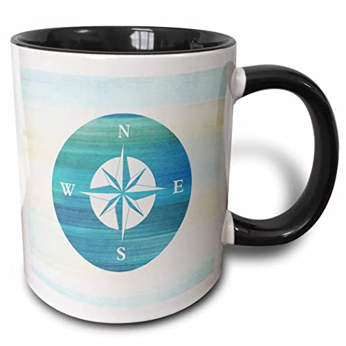 3dRose (mug_152107_4) Aqua Nautical Compass beach theme art - Two Tone Black Mug, 11oz