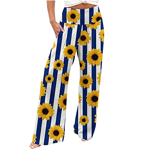 Women Summer High Waist Pants Cotton Linen Beach Vacation Breathable Wide Leg Trousers Ladies Loose Pocket Pants (Medium, Multicolor) #TOP2