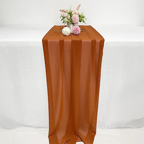 Luchuan Terracotta 10.8Ft Chiffon Table Runner 29X130 Inches Romantic Wedding Runner Sheer Bridal Party Decorations