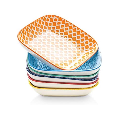 Selamica Porcelain 8-inch Square Dinner Plates, Salad Pasta Bowls, Set of 6, Assorted Colors Cover