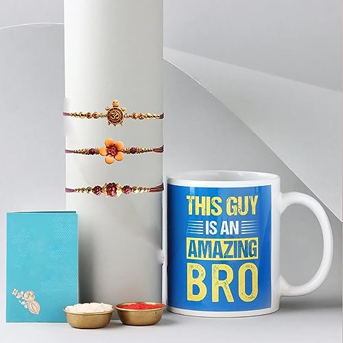 Image of Rakhi with Coffee Mug Gift Combo for Rakshabandhan | Rakhi Gift for Brother | Rakhi for bro | Rakhi and Roli Chawal, Rakhi Gift for Brother (01)