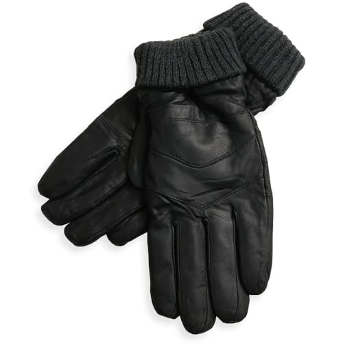 [クインテット] ラムレザー 手袋 メンズ 羊革 本革 リブ グローブ 羊皮 裏地付き ビジネス 通勤 通学 スーツ 紳士 03-0006 (Ｍ(23cm), ブラック)