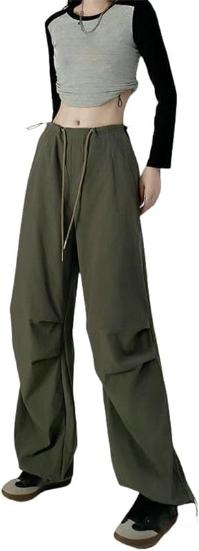 JYHBHMZG Women's American Style Spring Autumn High Waist Wide Leg Sweatpants Straight Casual Sports Cargo Pants Long