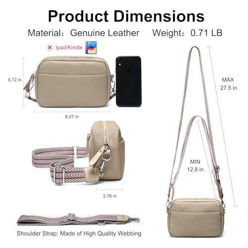 Image of Small Crossbody Bags for Women Genuine Leather, Guitar Strap Shoulder Handbag Purse Camera Bag with Rfid Card Slots, nude