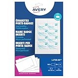 Avery – 160 inserts imprimables pour badges 90x60 mm – cartes blanches en papier 190 g...