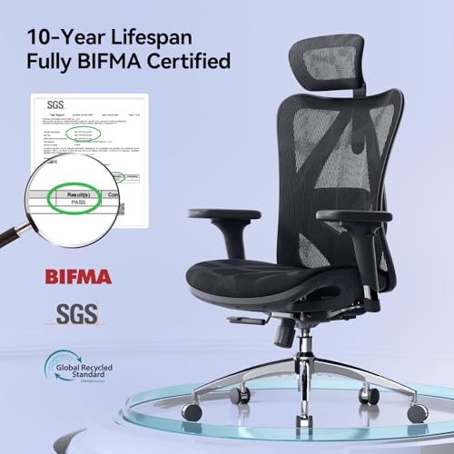 Image of SIHOO M57 Ergonomic Mesh Office Chair, High Back Home Desk Chair with 3D Armrests, Lumbar Support and Adjustable Headrest, Comfortable Computer Chair, Office Chair Hold 330 LBS-2 Packs-Black